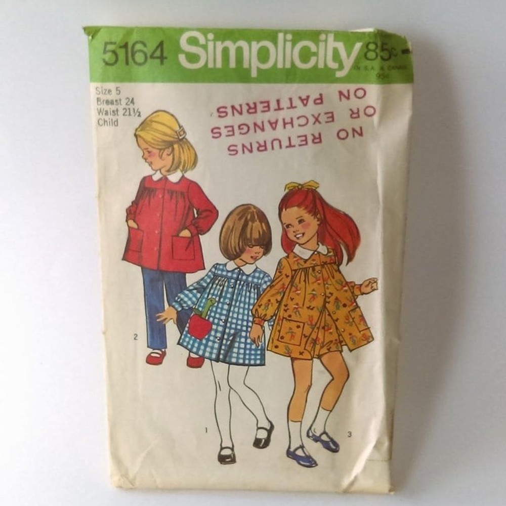 Vintage Simplicity Pattern Sz 5 1970s Girls Smock Top, Dress, Pants & Shorts
